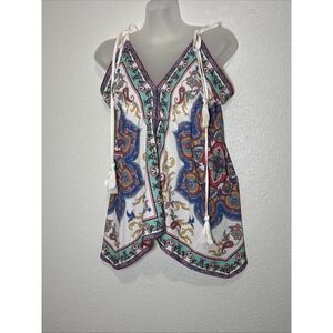 Flying Tomato Sleeveless Bohemian Paisley Blouse Earthy Shoulder Tie Size Medium